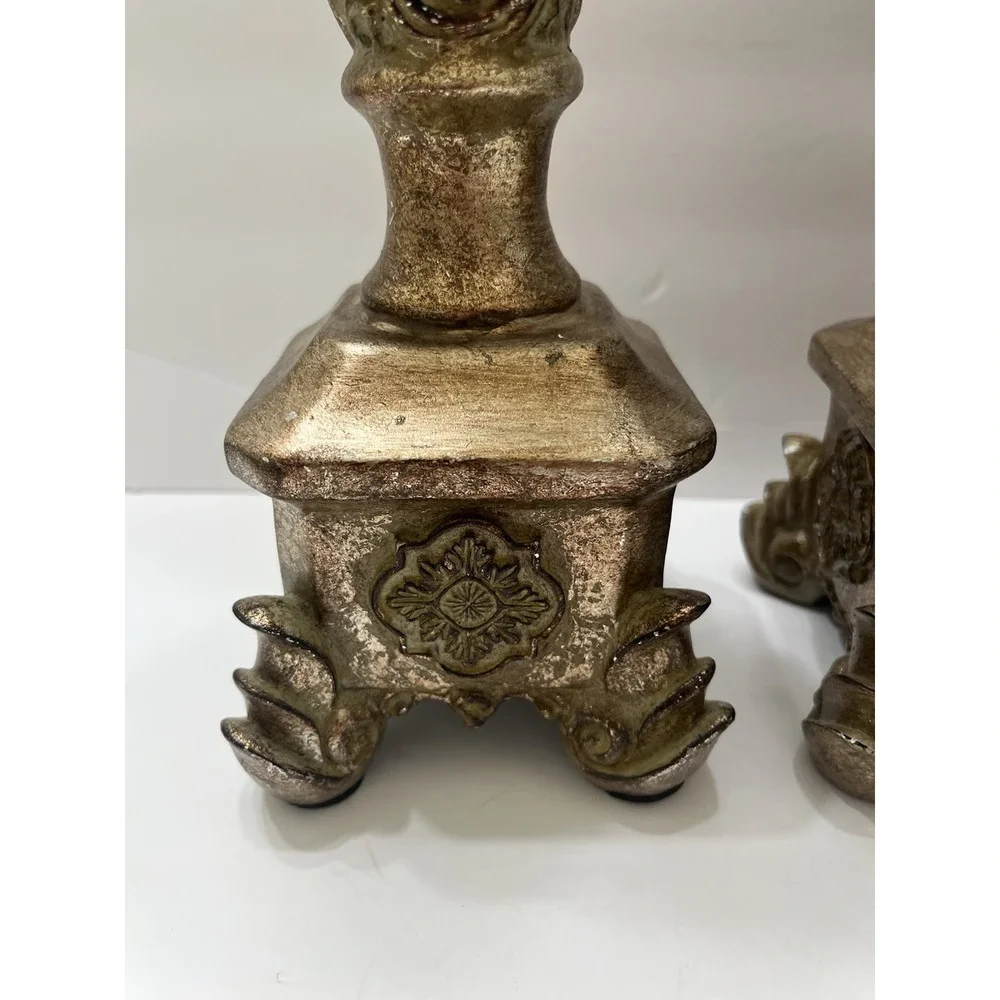 Antique-Style Candle Holders Gold-Gilt Horse Head Bust Pedestal Base Set Of 3